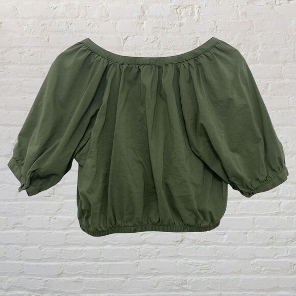 Aerie Crop Top Button-Front Size M Olive Green - Picture 3 of 14
